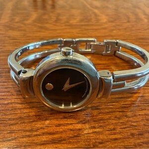 Movado Silver and Black Dial Watch